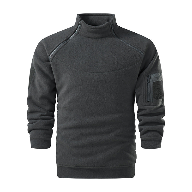 Herren Taktischer Microfleece-Troyer mit hohem Stehkragen, Ärmel‑Zipfach und Raglanärmeln Nord Taschen