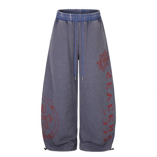 Damen Weite Mid‑Calf Palazzo‑Sweathose mit verstellbarem Saum, Tunnelzugbund und Statement‑Print Nord Taschen