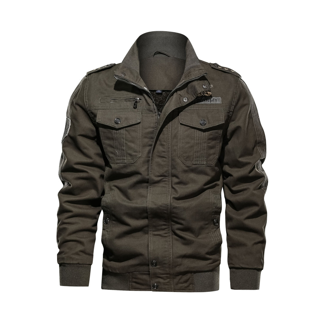 Herren Utility-Bomberjacke im Military-Stil mit Rippstehkragen und Mehrfachtaschen Nord Taschen
