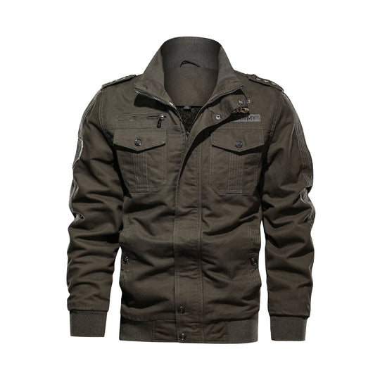 Herren Utility-Bomberjacke im Military-Stil mit Rippstehkragen und Mehrfachtaschen Nord Taschen