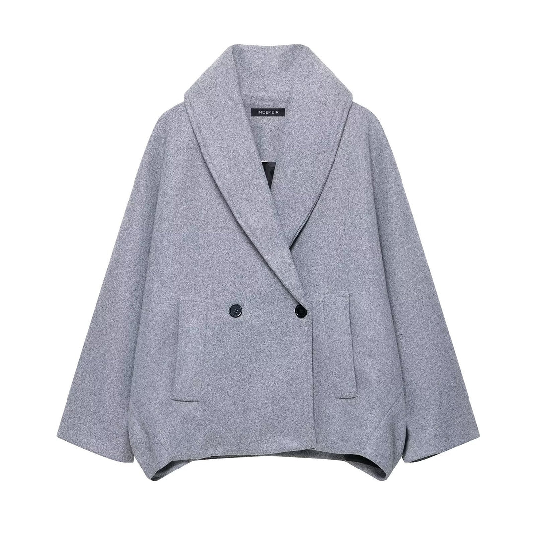 Damen Boxy-Wollmix-Cape-Mantel mit weitem Schalkragen und doppelter Knopfleiste Nord Taschen