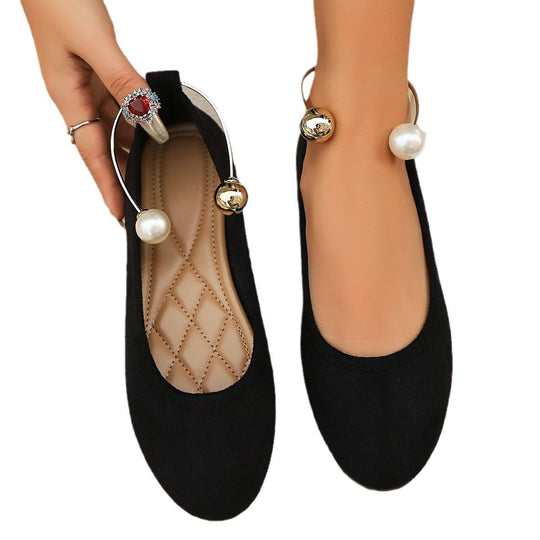Damen Elegante Ballerinas mit kunstvollem Perlenschmuck und rutschfester Sohle Nord Taschen
