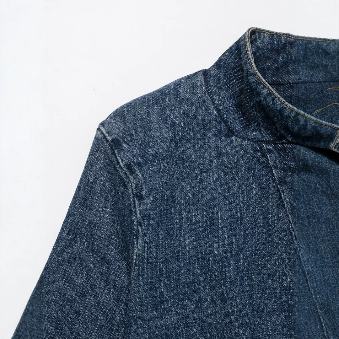 Damen Cropped Denim Cape‑Jacke mit Stehkragen, kastiger Silhouette und 3/4‑Ärmeln Nord Taschen