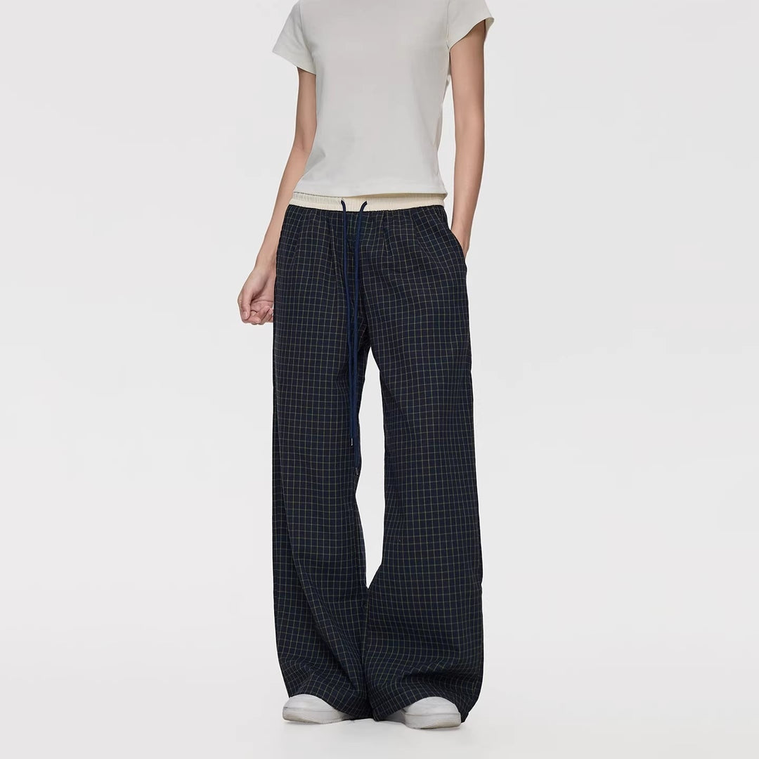 Damen Weite Relaxed-Loungehose mit Tunnelzugbund, Karo-Check & Eingrifftaschen Nord Taschen