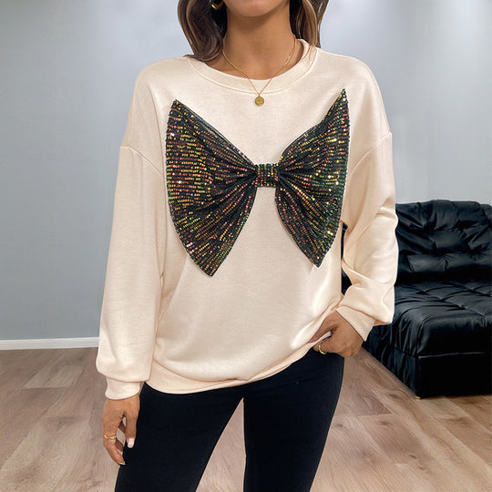 Damen Lässiger Pullover mit funkelndem Schleifenmotiv Nord Taschen