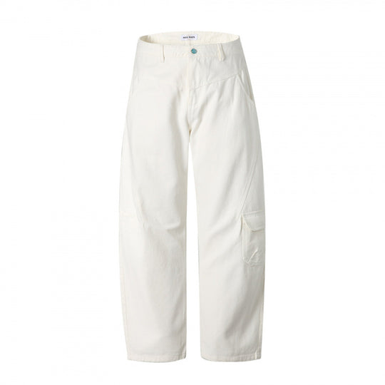 Unisex Weite Utility-Cargo-Hose aus robustem Baumwoll-Denim mit hoher Taille und Klappentaschen Nord Taschen