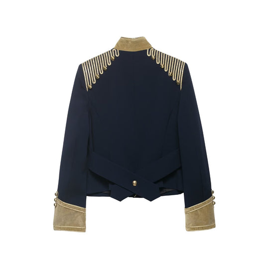Damen Cropped Militärjacke im Parade‑Look mit goldener Kordelverzierung und Samtmanschetten Nord Taschen