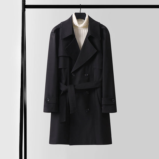 Damen Doppelreihiger Kurztrenchcoat aus leichtem Wollmix mit soften Fall und Schulterklappen Nord Taschen