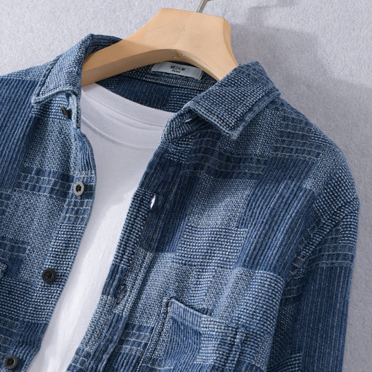 Herren Strukturierte Cord-Überhemdjacke im Patchworkmuster mit Kentkragen Nord Taschen