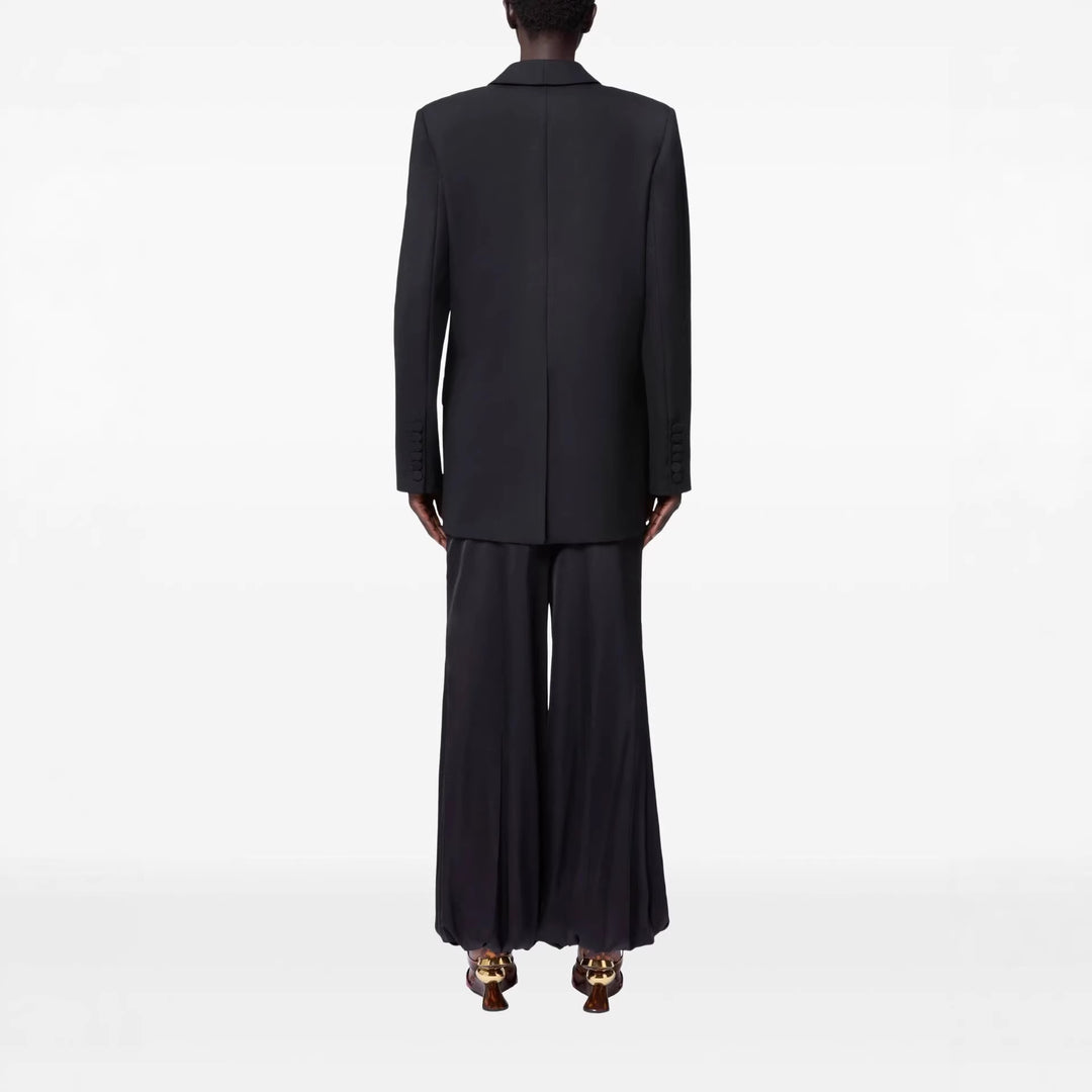 Damen Oversized Smoking-Longblazer mit tiefem Schalkragen und verlängerter Schulterlinie Nord Taschen