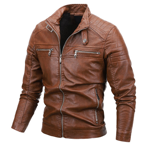 Herren Slim-Fit Kunstleder-Bikerblouson mit gesteppter Schulterpasse und Reißverschluss Nord Taschen