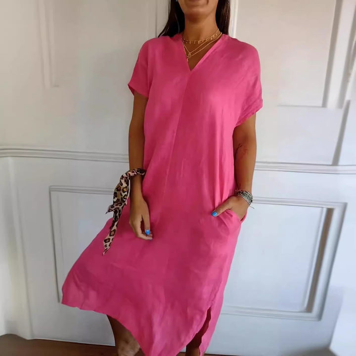 Damen luftiges Leinenkleid mit praktischen Seitentaschen
