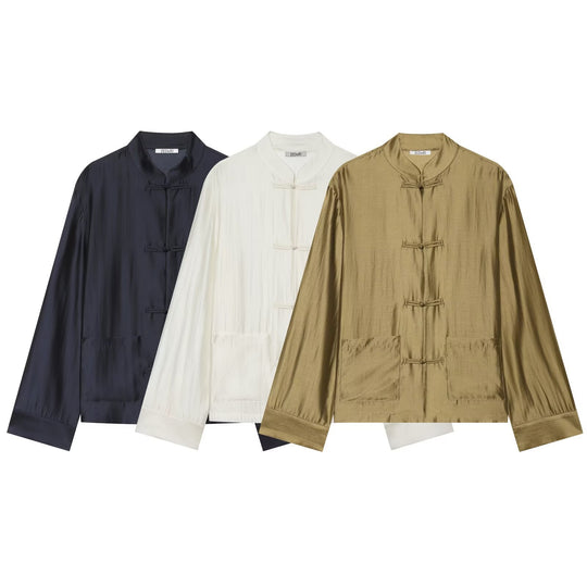 Damen Mandarinkragen-Jacke mit Chinesischen Knotenverschlüssen und aufgesetzten Taschen Nord Taschen