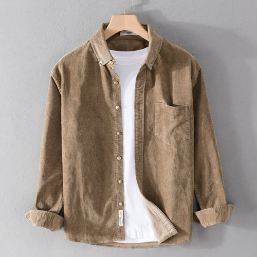 Herren Feines Cord-Overshirt mit Button-Down-Kragen und Brusttasche Nord Taschen