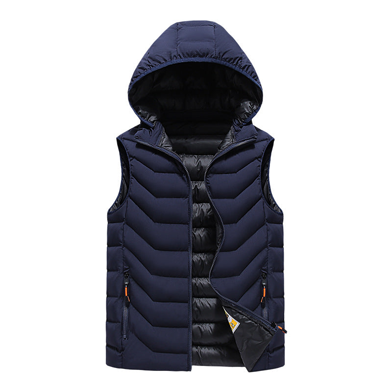 Herren Ärmellose Thermo-Utility‑Weste mit gesteppter Chevron‑Struktur, Kapuze und Zwei‑Wege‑Reißverschluss Nord Taschen