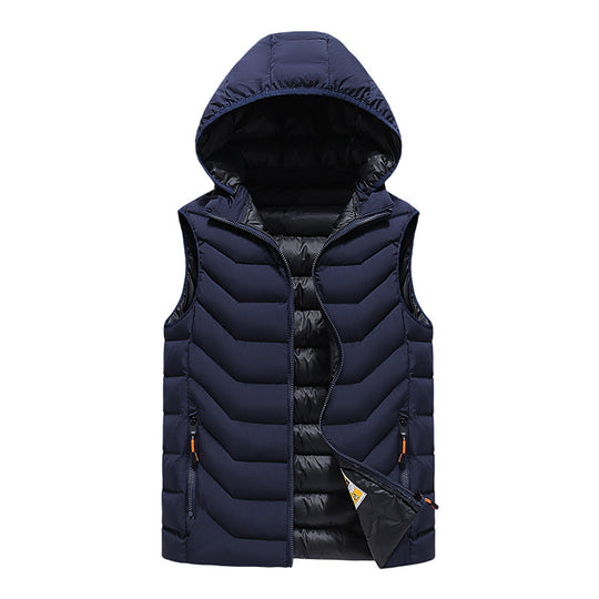 Herren Ärmellose Thermo-Utility‑Weste mit gesteppter Chevron‑Struktur, Kapuze und Zwei‑Wege‑Reißverschluss Nord Taschen