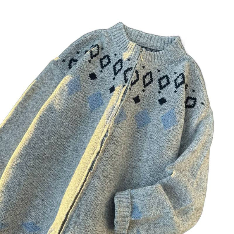 Unisex Grobgestrickte Norweger-Cardigan mit Rundhals, durchgehendem Reißverschluss und Jacquard‑Yoke Nord Taschen