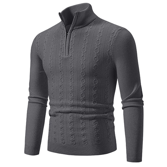 Herren Schmaler Halbzip-Zopfmuster-Pullover mit Thermo-Feinstrick und Rippsaum Nord Taschen