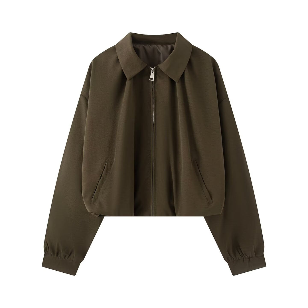 Damen Cropped-Boxy-Jacke im Oversize‑Look mit Hemdkragen, Reißverschluss und elastischen Bündchen Nord Taschen