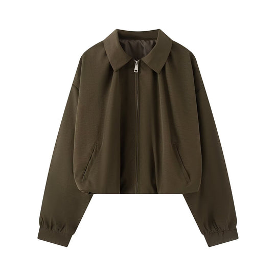 Damen Cropped-Boxy-Jacke im Oversize‑Look mit Hemdkragen, Reißverschluss und elastischen Bündchen Nord Taschen