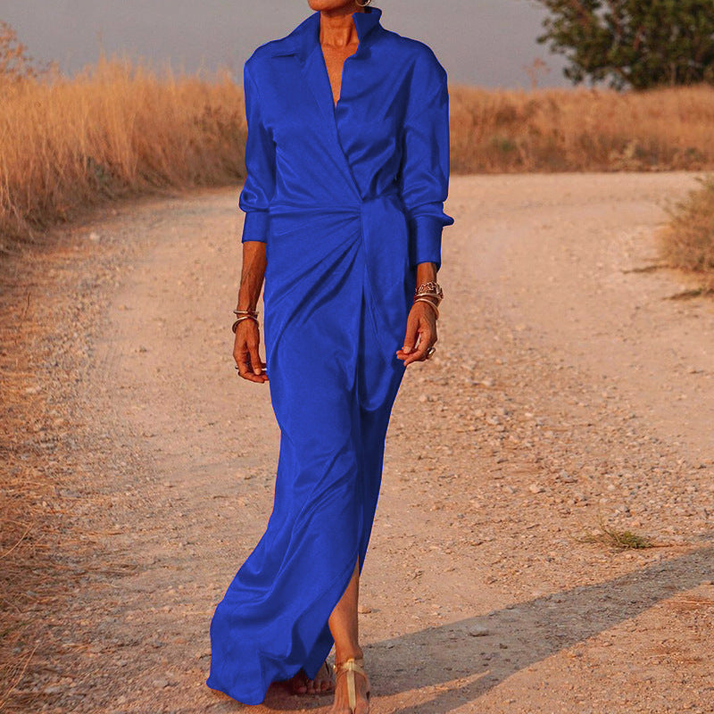 Damen Elegantes Wickel-Maxi-Kleid mit vielseitigem Kragen und seitlichem Schlitz