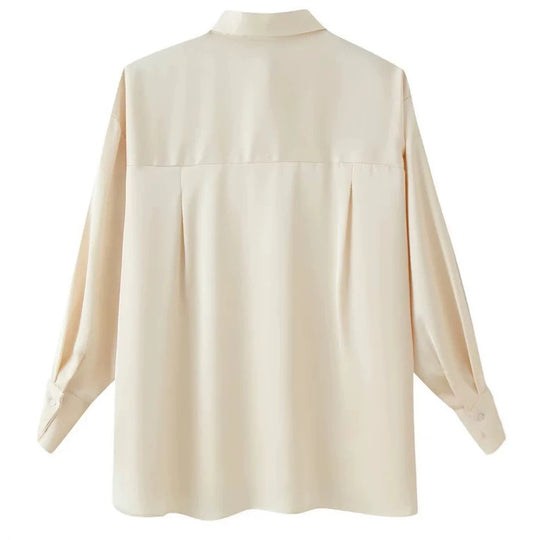 Damen Zweiteiliges seidig‑fließendes Lounge‑Set mit Oversize‑Hemd und hochtaillierter Hose mit weitem Bein Nord Taschen