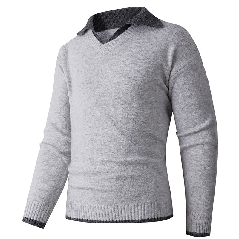 Herren Feiner V-Ausschnitt-Pullover mit Hemdkragen‑Optik und gerippten Bündchen Nord Taschen