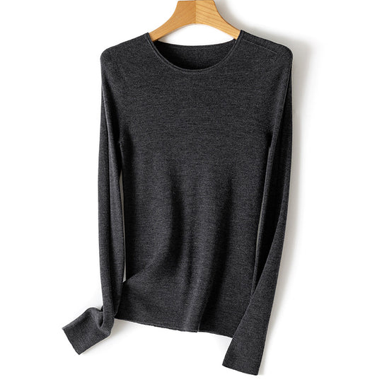 Damen Feiner Langarm-Feinstrickpullover mit Rundhalsausschnitt und schlanker Passform Nord Taschen