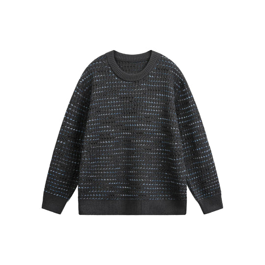 Damen Grobgestrickter Oversize-Pullover mit Rundhalsausschnitt und Strukturstreifen Nord Taschen