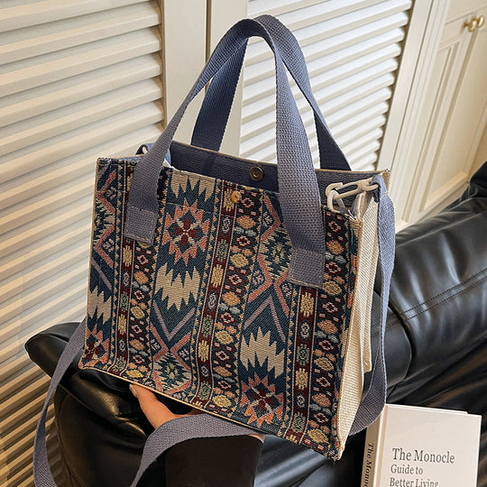 Damen Jute-Tasche mit traditionellem Ethno-Muster Nord Taschen