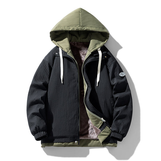 Herren Gefütterte Kapuzenjacke mit grafischem Print, Teddy-Innenfutter und winddichter Außenhülle Nord Taschen