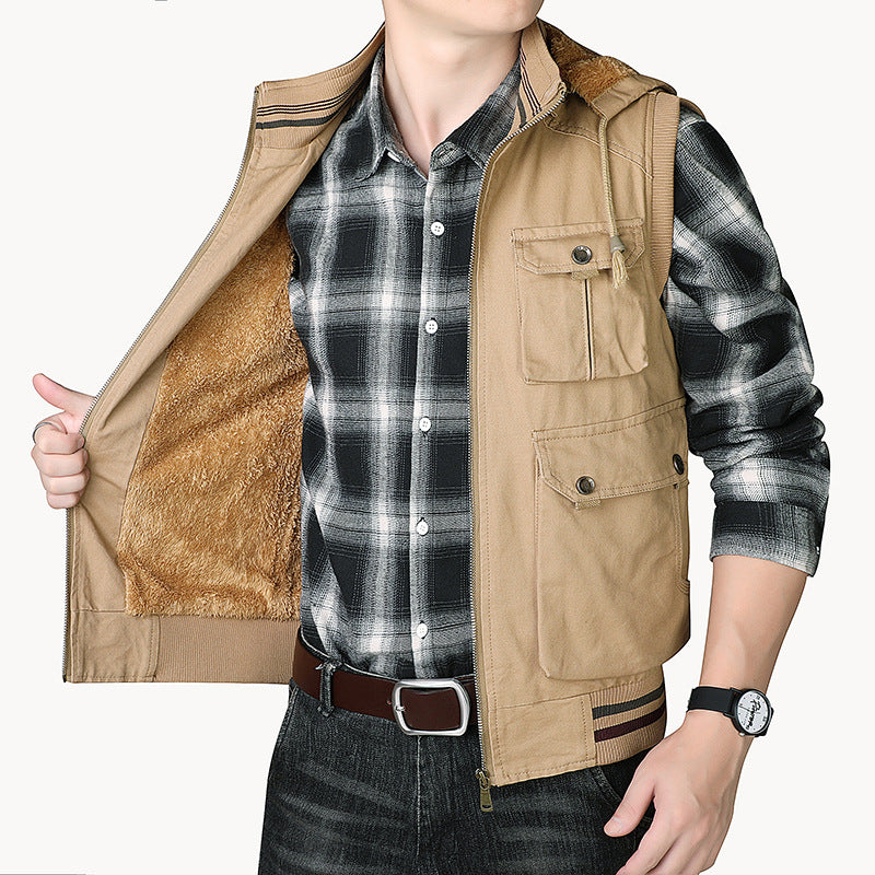 Herren Kapuzen-Weste mit Teddyfutter und Multifunktions-Utility-Taschen Nord Taschen