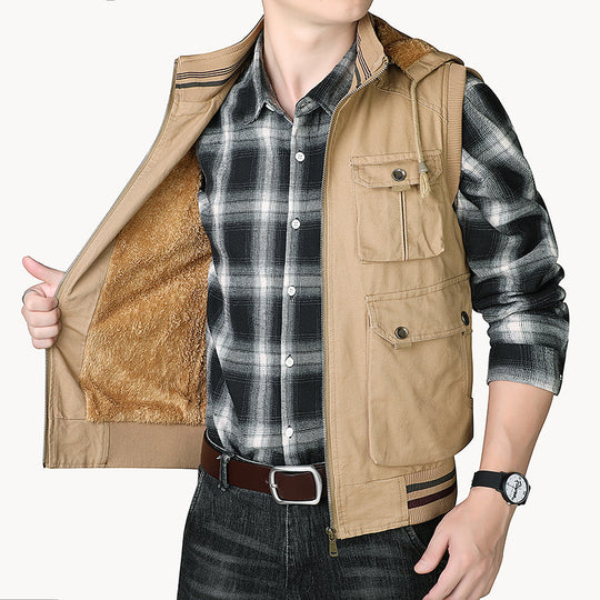Herren Kapuzen-Weste mit Teddyfutter und Multifunktions-Utility-Taschen Nord Taschen