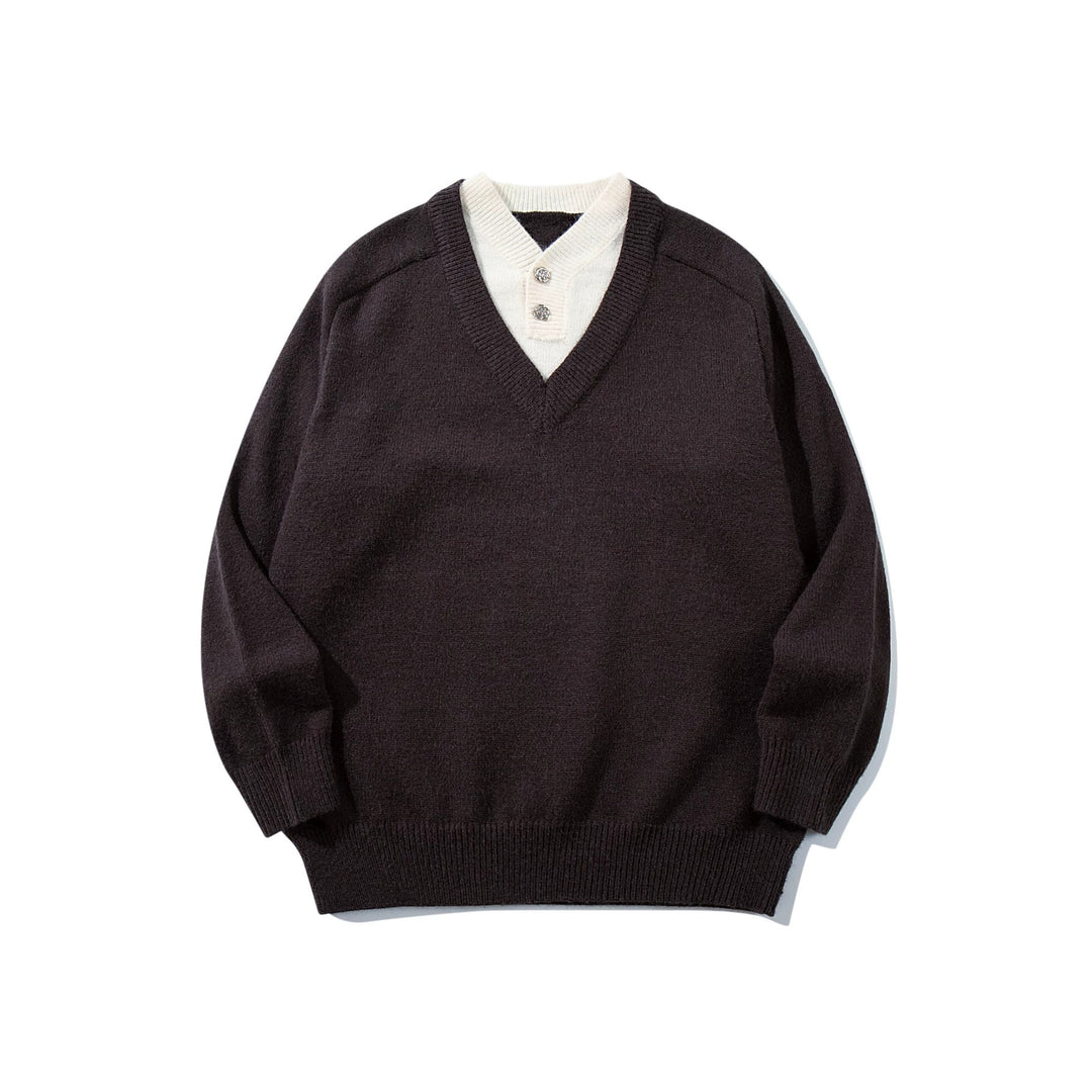 Herren Pullover mit tiefem V-Ausschnitt und eingearbeitetem Henley‑Kragen Nord Taschen