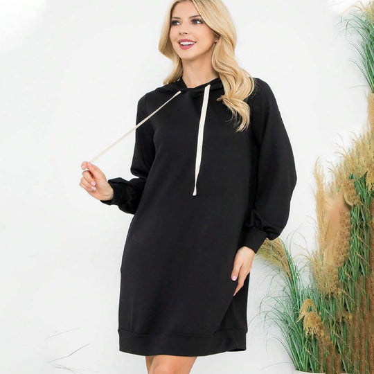 Damen Kapuzen‑Sweatkleid mit Ballonärmeln, Kordelzug und lässiger Oversize‑Passform Nord Taschen