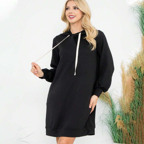 Damen Kapuzen‑Sweatkleid mit Ballonärmeln, Kordelzug und lässiger Oversize‑Passform Nord Taschen