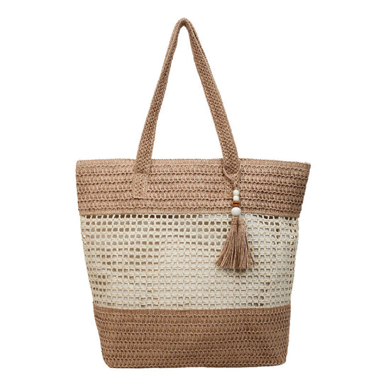 Damen elegante Strandtasche mit ausgefallenem Häkel-Design und dekorativen Quasten Nord Taschen