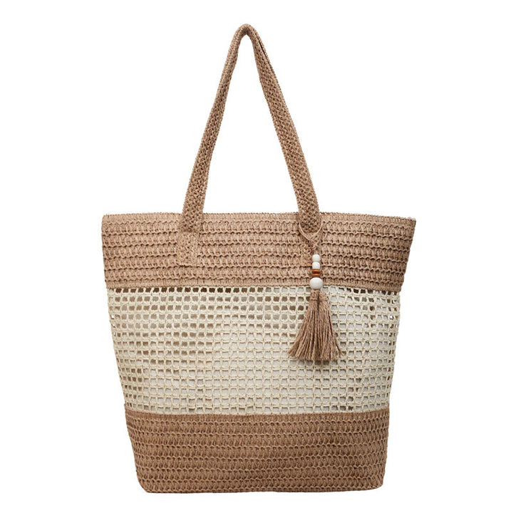Damen elegante Strandtasche mit ausgefallenem Häkel-Design und dekorativen Quasten Nord Taschen