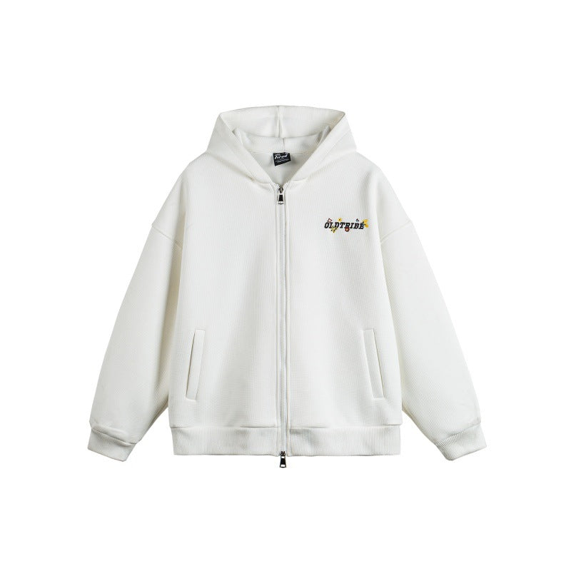 Unisex Kapuzen‑Zipjacke aus strukturierter Waffelqualität im Boxy‑Cut mit Zwei‑Wege‑Reißverschluss Nord Taschen