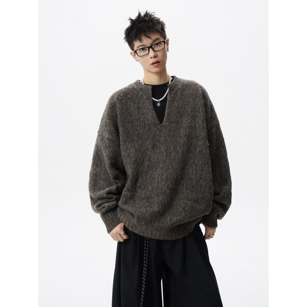 Herren Oversized Grobstrickpullover mit V-Ausschnitt Nord Taschen