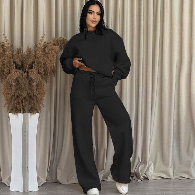 Damen Oversize-Sweatset aus weichem French-Terry mit weiter Palazzo-Jogginghose Nord Taschen
