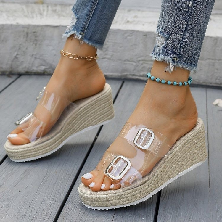 Damen Wedge-Pantoletten mit geflochtenem Obermaterial und komfortabler Sohle
