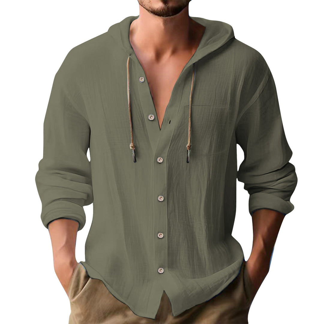 Herren lässiges Kapuzenshirt mit Knopfleiste und praktischen Taschen