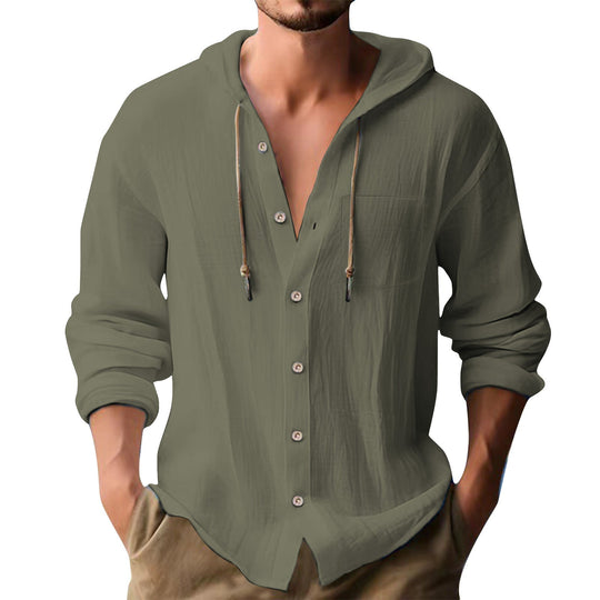 Herren lässiges Kapuzenshirt mit Knopfleiste und praktischen Taschen