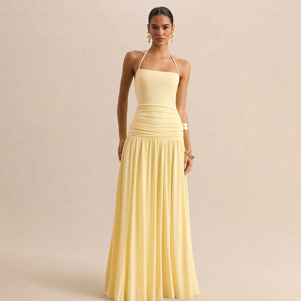 Damen Maxikleid mit Raffungen und schulterfreiem Design