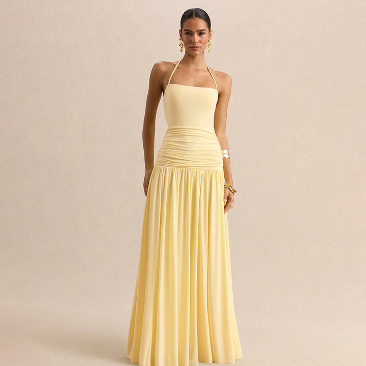 Damen Maxikleid mit Raffungen und schulterfreiem Design