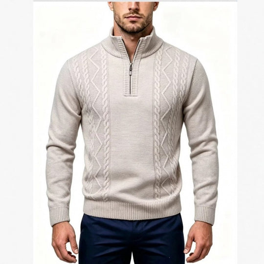 Herren Strukturierter Halbzip-Pullover mit Stehkragen und Zopfmuster-Details Nord Taschen