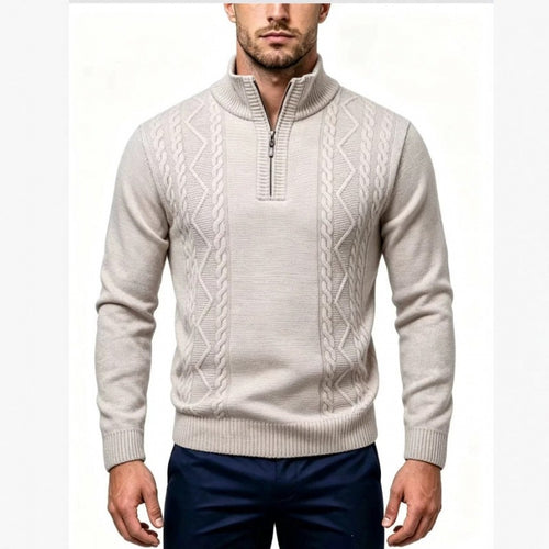 Herren Strukturierter Halbzip-Pullover mit Stehkragen und Zopfmuster-Details Nord Taschen