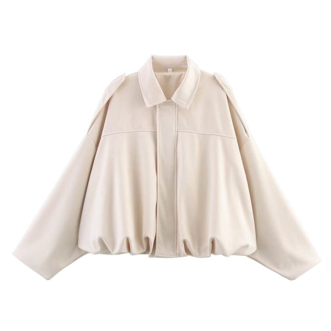 Damen Oversize-Suedejacke mit Schulterklappen, verdeckter Knopfleiste und elastischem Saum Nord Taschen