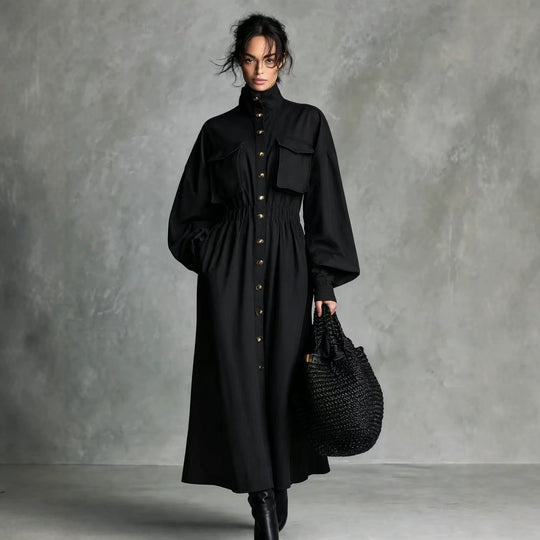 Damen Elegantes Hemdkleid mit Taschen und Taillengürtel Nord Taschen